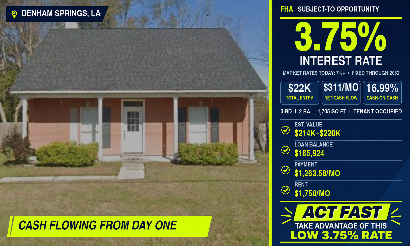 3-Bedroom Owner Finance Home in Denham Springs, LA in Denham Springs, LA, owner financed with no credit check, photo 1 of 10